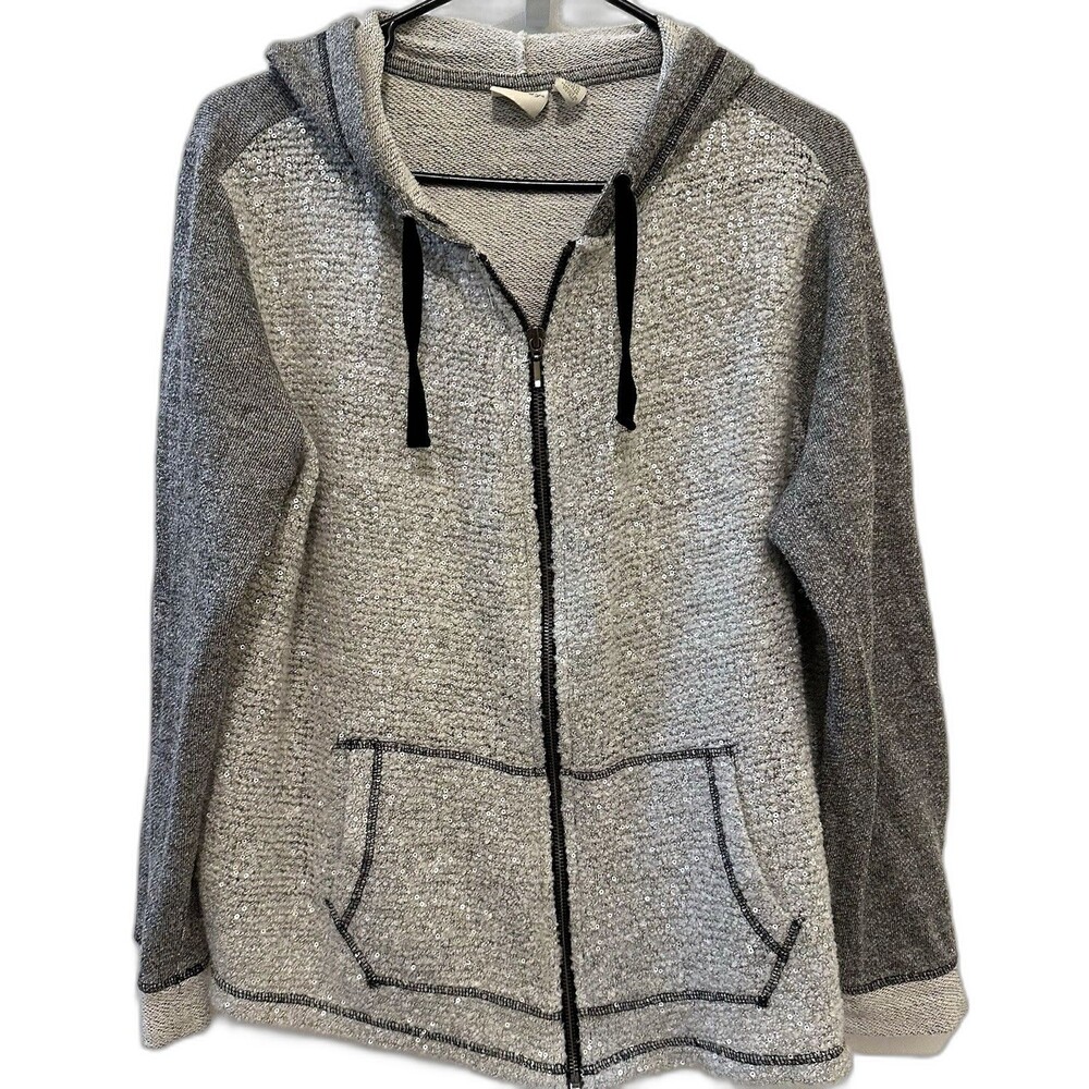 Zenergy Chico's Hoodie Jacket Women’s Sequin Long Sleeve Gray Large